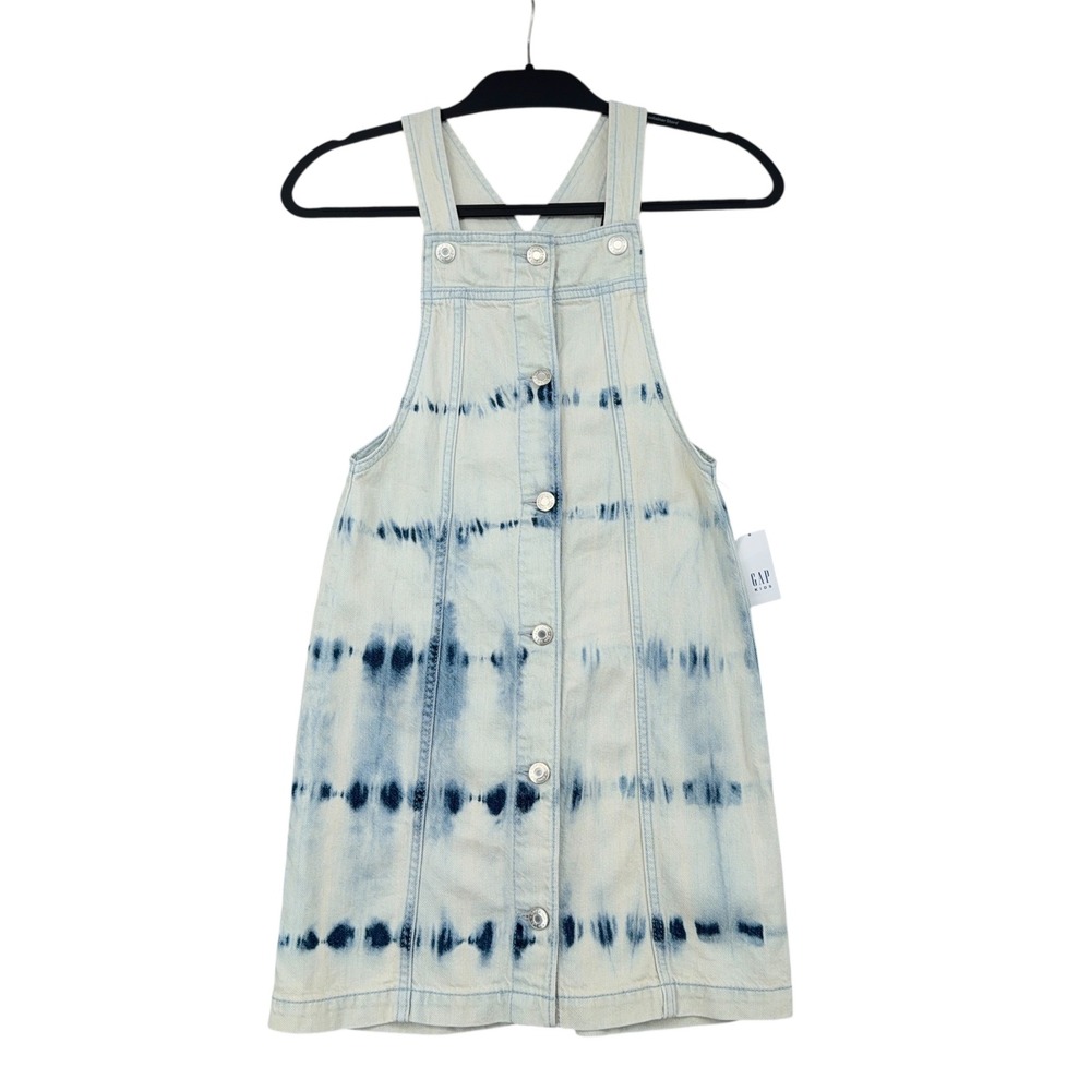 Gap Kids‎ Girls Blue Tie Dye Denim Jumper Dress Button Light Wash Large 10-11